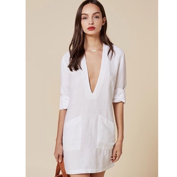 REFORMATION Caftan Shift Dress In White - Picture 3 of 7